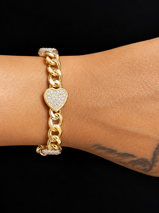 Lavish Heart of Gold Cuban Bracelet